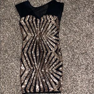 Black and rose gold mini dress